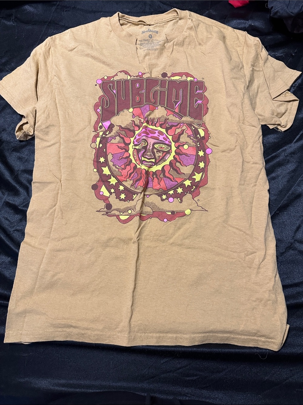 Sublime Women's Short Sleeve Graphic Tee - Tan/Yellow/Pink Sun Design
